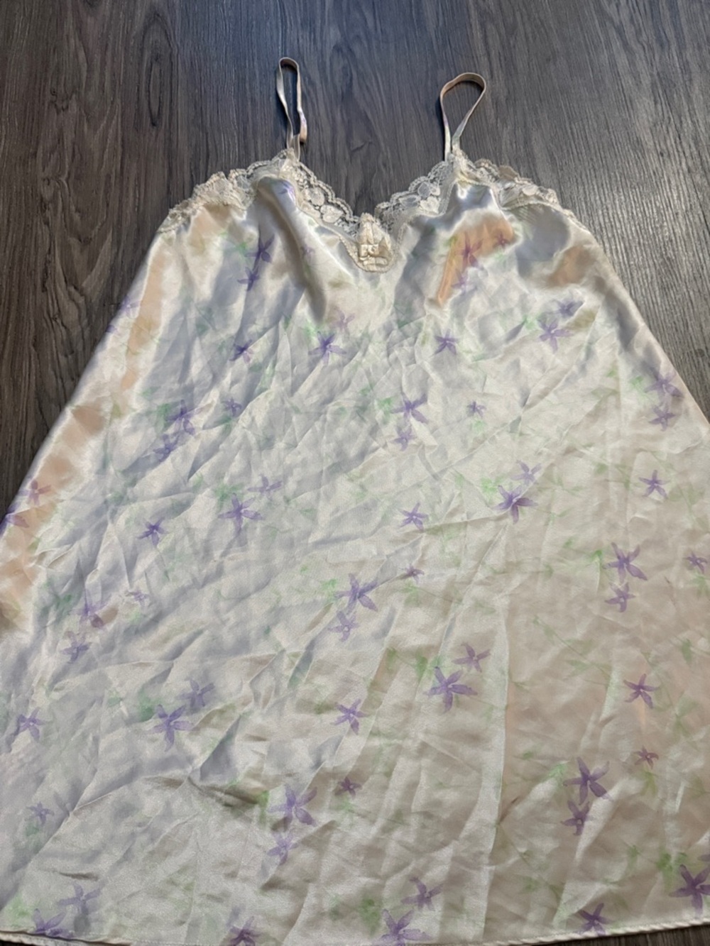 Floral Satin Slip Dress in Pale Lavender & Cream